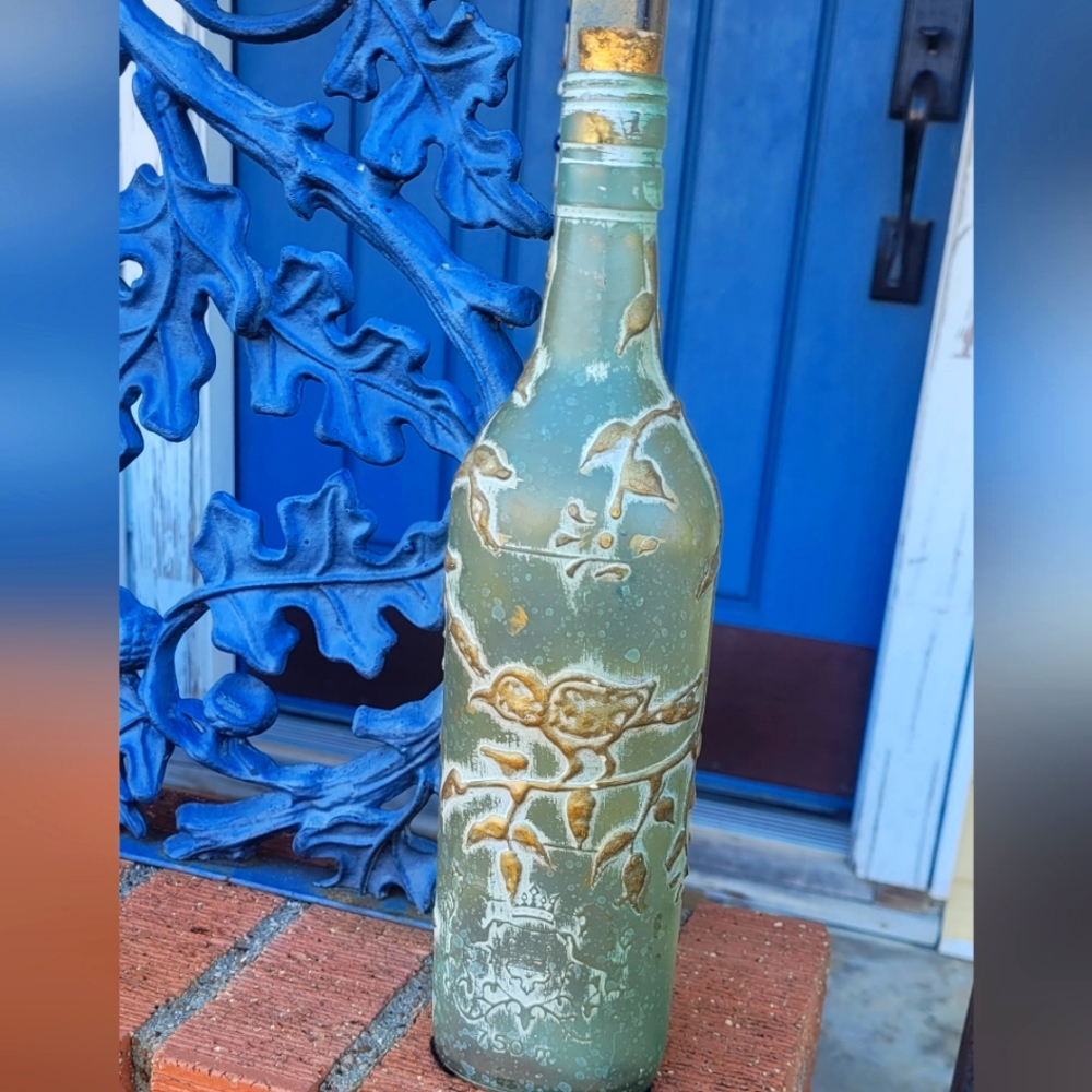 Vintage hand painted wine bottle
